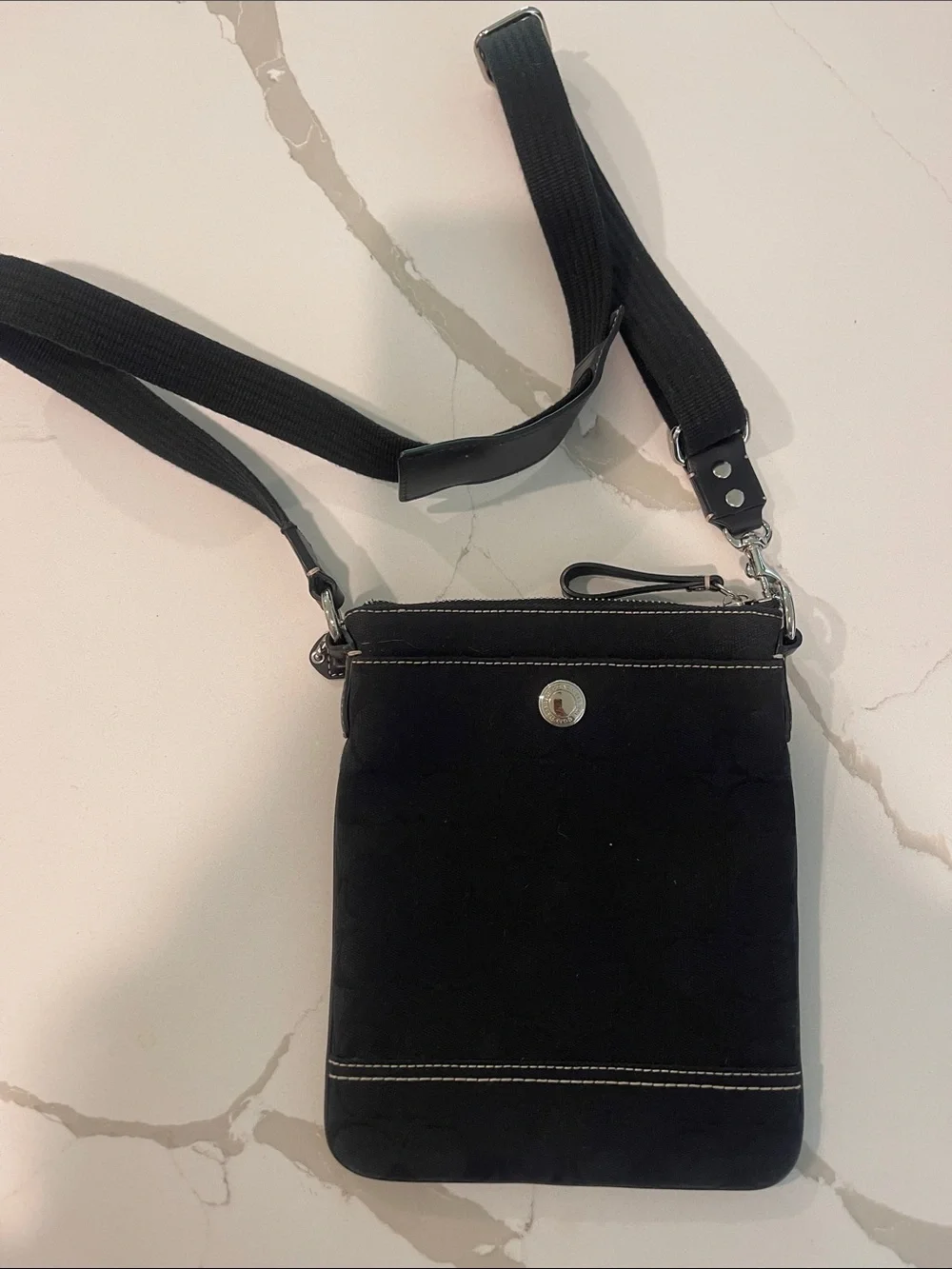 Coach Black Crossbody Messenger Bag with White Stitching